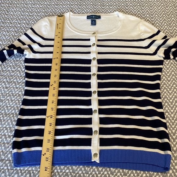 Karen Scott Button Front Cardigan Knit Sweater White Blue M - Picture 6 of 7